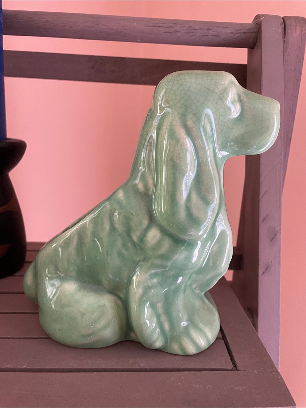 Glossy Green Ceramic Dog Planter - Picture 3 of 5